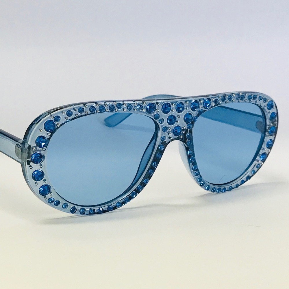 Rhinestone Sunglasses Women's Blue Crystal Embellished Fashion Style Party New - Picture 3 of 4